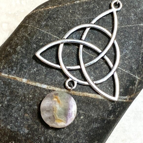 2/$20, Genuine Purple Opalized Fluorite Celtic Trinity Sterling Silver Earrings - Picture 5 of 9